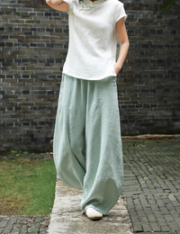 Women's Casual Cotton Linen Baggy Pants with Elastic Waist Loose Fit Lantern Trouser