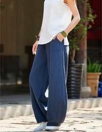 Women's Casual Cotton Linen Baggy Pants with Elastic Waist Loose Fit Lantern Trouser