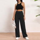 Women's Wide Leg Sweatpants Double Waisted Baggy Sweat Pants with Pockets