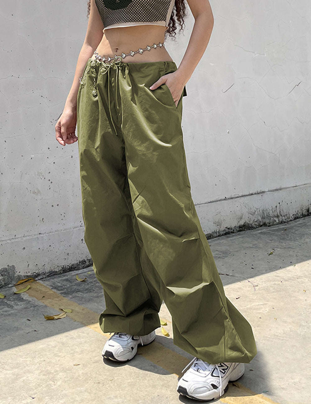 Baggy Pants for Women Drawstring Elastic Low Waist Cargo Pants Y2k Streetwear