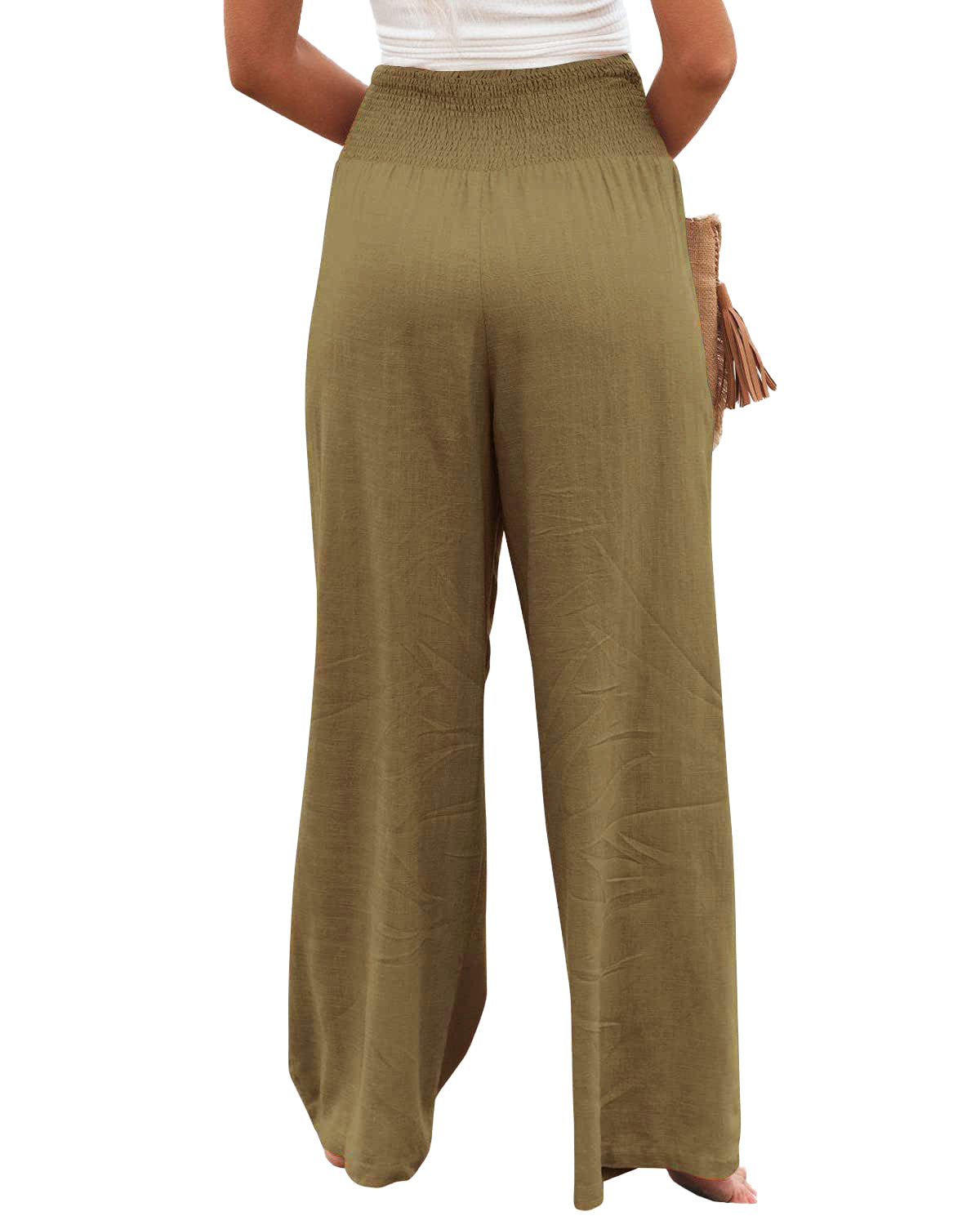 Womens Linen Pants Casual Lightweight Drawstring Elastic Waist Wide Leg Pants