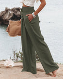 Womens Linen Pants Casual Lightweight Drawstring Elastic Waist Wide Leg Pants