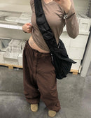 Baggy Pants for Women Drawstring Elastic Low Waist Cargo Pants Y2k Streetwear